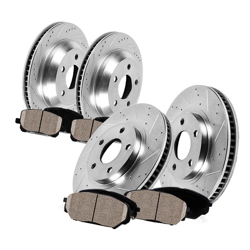 [210-BR306*2-406*2-106-206] 13.58 inch Front and 12.60 inch Rear Drilled Slotted Brake Rotors For 2006-2015 Chrysler 300 Dodge Charger Included Ceramic Pads