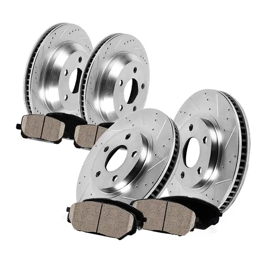 [210-BR306*2-406*2-106A-206] Drilled Slotted Brakes Rotors With Ceramic Brake Pads Replacement For 2006-2015 Chrysler 300 Dodge Charger 13.58 inch Front and 12.60 inch Rear