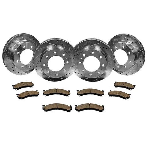 [210-BR309*2-BR409*2-109-209] Drilled Slotted Brakes Rotors With Ceramic Brake Pads Replacement For 1999-2004 Ford F250 F350 Super Duty 13.03 inch Front and 12.83 inch Rear