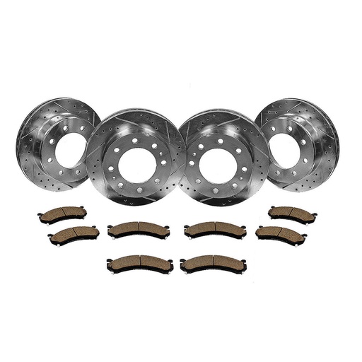 [BR05895*2-96*2-97-98] 2001-2010 Chevy Silverado 2500HD Front Rear Drilled Slotted Brake Rotors and Ceramic Brake Pads