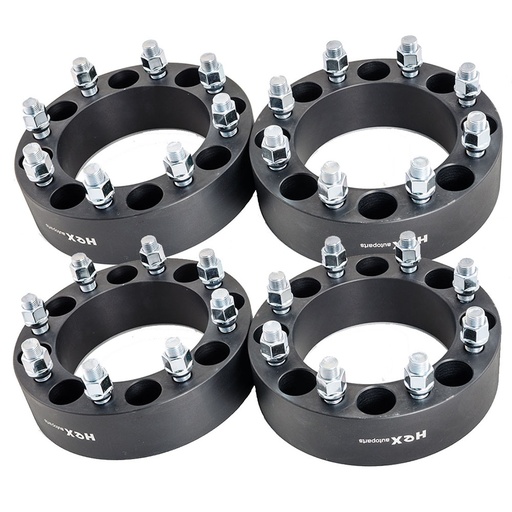 [227-WP309B*4] 8x6.5 2 inch Wheel Spacers 108mm Hub Bore 9/16" Studs For Dodge Ram 2500 3500 Ford F250 F350 Trucks Black 4pcs