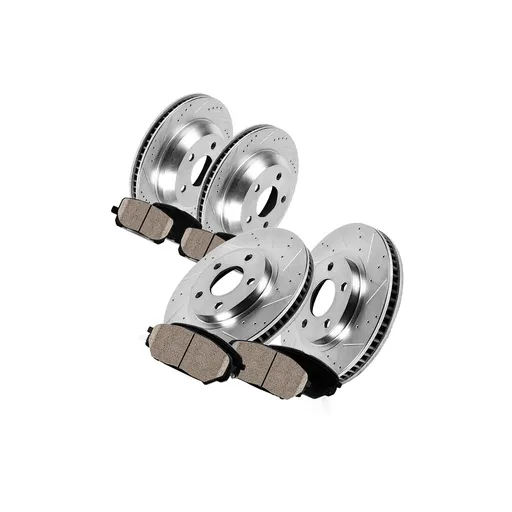 [BR05982*2-83*2-84-85] Drilled Slotted Brakes Rotors With Ceramic Brake Pads Replacement For 2002 2003 2004 2005 Infiniti G35 11.65 inch Front And 11.50 inch Rear