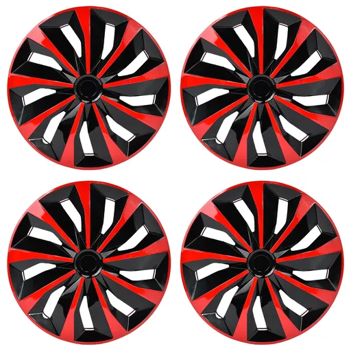 [WR22992] 14 inch Wheel Covers Full Rim Snap On Hub Caps For R14 Tire & Steel Wheels Set of 4 Black And Red TT Style