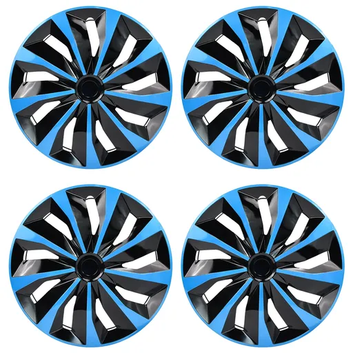 [WR22993] 15 inch Wheel Covers Full Rim Snap On Hub Caps For R15 Tire & Steel Wheels Set of 4 Black And Blue TT Style