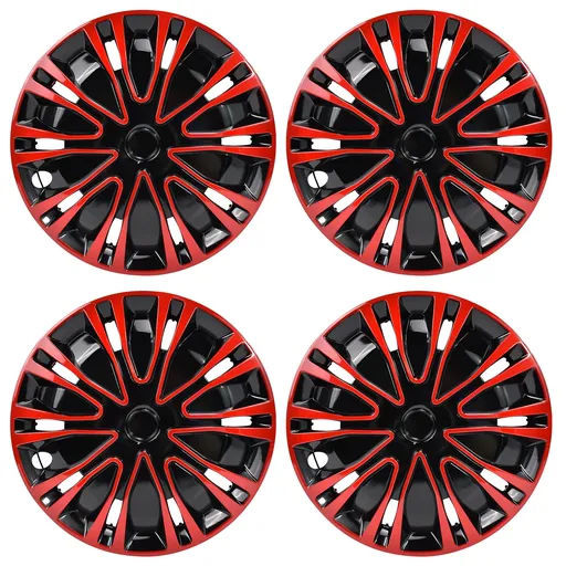 [WR22998] 14 inch Wheel Covers Full Rim Snap On Hub Caps For R14 Tire & Steel Wheels Set of 4 Black And Red BK Style