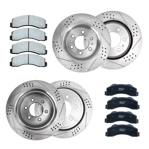 [BR07142*2-43*2-01-02-ZZ15*15*10-ZZ15*15*10] 2012-2018 Ford F150 Front Rear Drilled And Slotted Brake Rotors Included Ceramic Pads