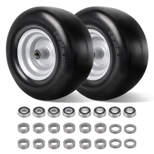 [MG23276A] 2pcs 13x6.5x6 Flat Free Tire And Wheel With 4"-7.5" Centered Hub 3/4" or 5/8" Bearings For Lawn Mower Garden Tractor