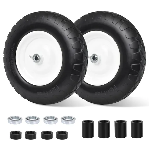 [MG23281] 2pcs 15" 4.80x4.00x8 Flat Free Tire And Wheel With 3"-7.2" Centered Hub 3/4" Bearings For Wheelbarrow Hand Truck Wagon