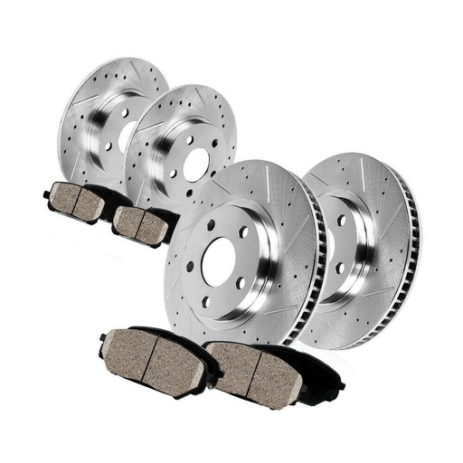 [BR07162*2-63*2-20-21-ZZ15*15*10-ZZ15*15*10] 12.80 inch Front And 12.99 inch Rear Drilled Slotted Brake Rotors For  Ford Explorer Flex Taurus 2011-2016 Included Ceramic Pads