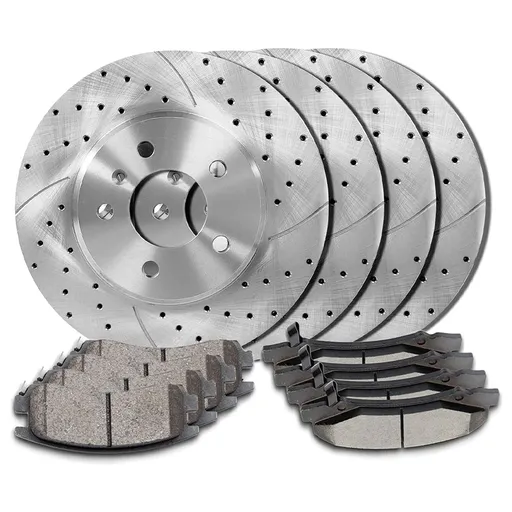 [BR07168*2-69*2-26-27] Drilled Slotted Brakes Rotors With Ceramic Brake Pads Replacement For 2012-2017 Dodge Grand Caravan Journey Chrysler Town And Country 12.99 inch Front And 12.91 inch Rear