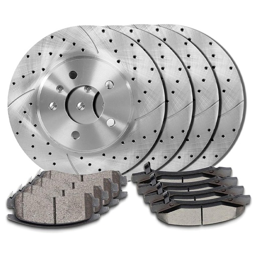 [BR07168*2-69*2-26-27-ZZ14*14*8-ZZ14*14*8] 12.99 inch Front And 12.91 inch Rear Drilled Slotted Brake Rotors For Dodge Grand Caravan Journey Chrysler Town And Country 2012-2017 Included Ceramic Pads