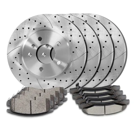 [BR08809*2-10*2-BR08852-53] Drilled Slotted Brakes Rotors With Ceramic Brake Pads Replacement For 2006-2010 Chevy Impala 11.93 inch Front And 10.94 inch Rear