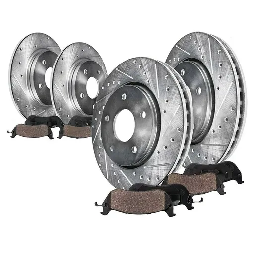 [BR08809*2-BR08828*2-BR08852-68] Drilled Slotted Brakes Rotors With Ceramic Brake Pads Replacement For 2011 2012 2013 Chevy Impala 11.93 inch Front And 10.63 inch