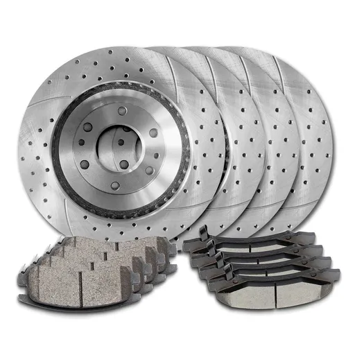 [BR08811*2-12*2-BR08854-55] Drilled Slotted Brakes Rotors With Ceramic Brake Pads Replacement For 2002-2005 Chevy Trailblazer GMC Envoy 12 inch Front And 12.8 inch Rear