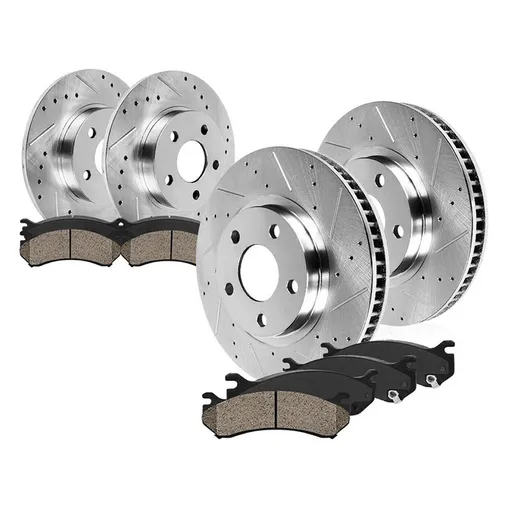 [BR08824*2-25*2-BR08864-65] Drilled Slotted Brakes Rotors With Ceramic Brake Pads Replacement For 2009-2015 Honda Pilot 12.99 inch Front And 13.14 inch Rear