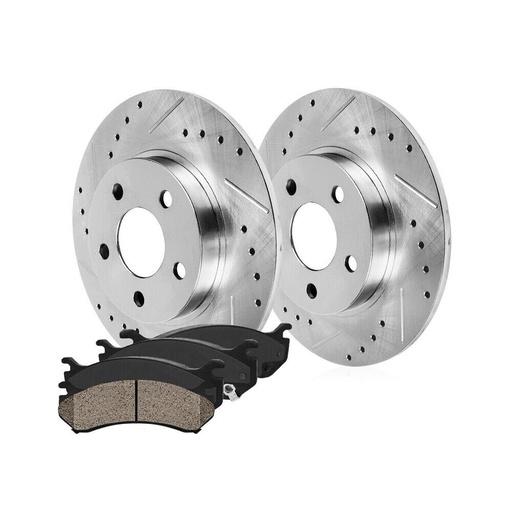 [BR07151*2-10_01] 2008-2013 Toyota Highlander Rear Drilled And Slotted Brake Rotors Included Ceramic Pads